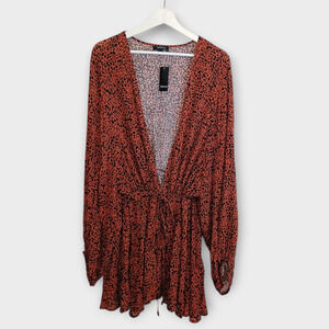 Torrid Tie-Front Midi Kimono Women 6X Cheetah Print Waist Tie Lightweight Casual